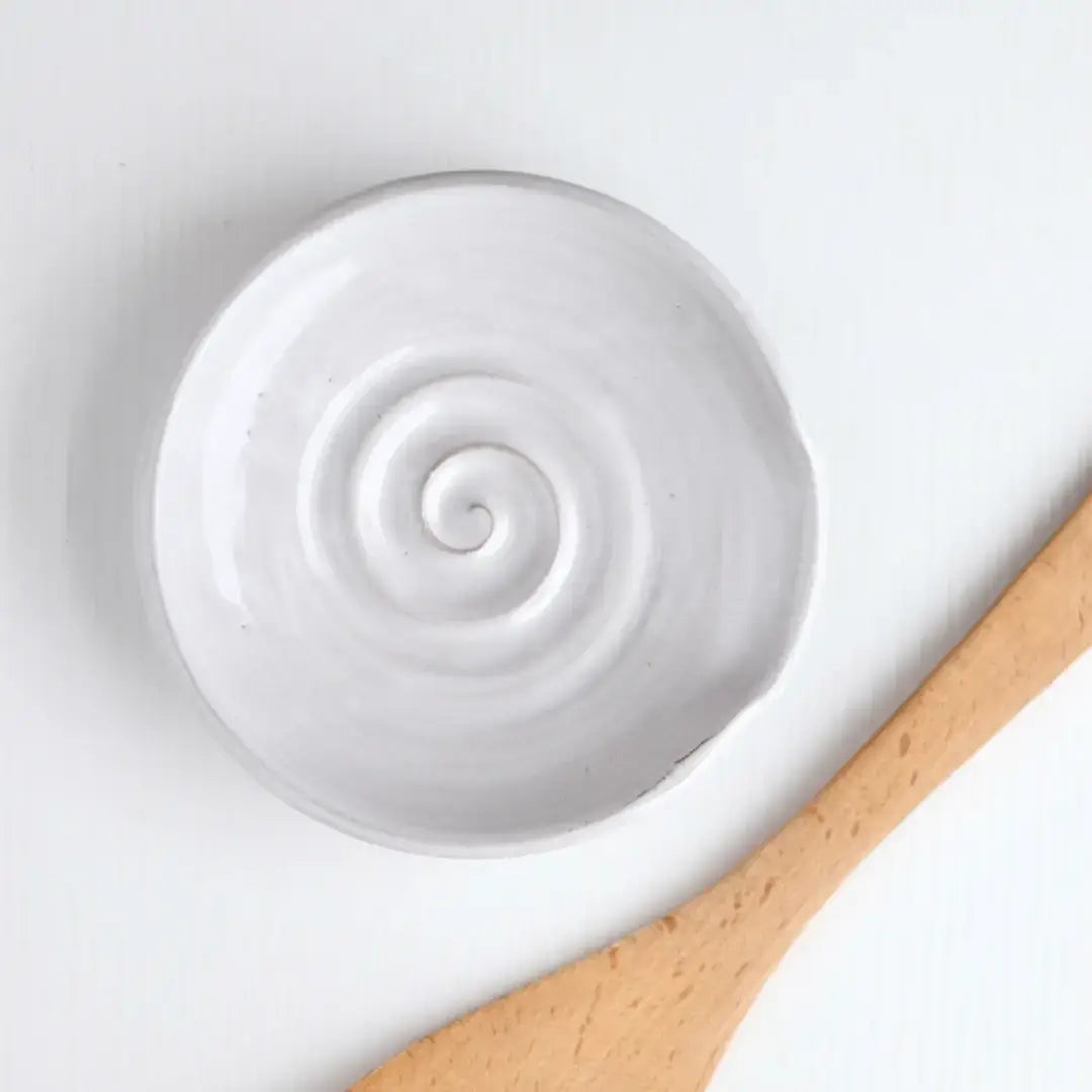 Handmade Pottery Spoon Rest -Cream