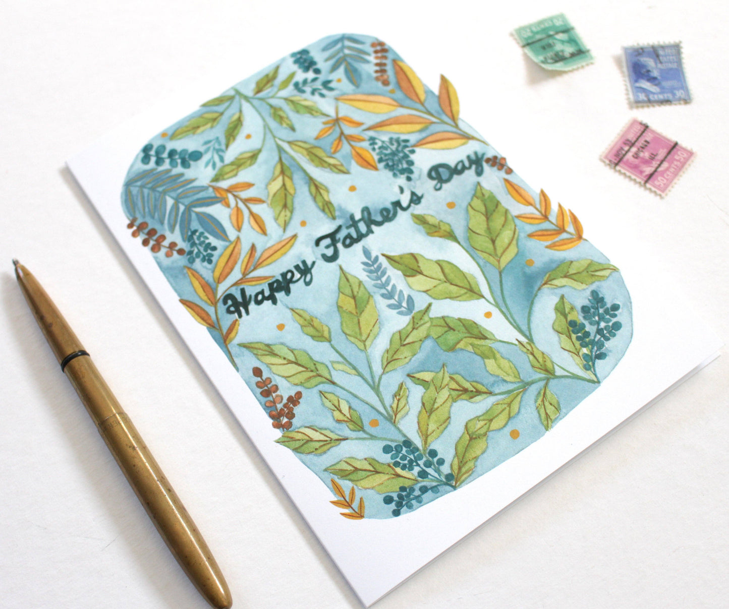 nature inspired watercolor happy father's day card blank inside