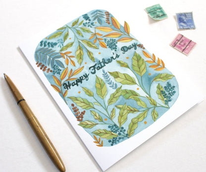 nature inspired watercolor happy father's day card blank inside