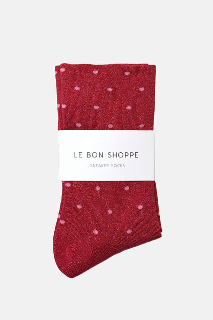 Le Bon Shoppe - Lurex Patterned Sneaker Socks (Wholesale): Polka Dot - Red/Pink