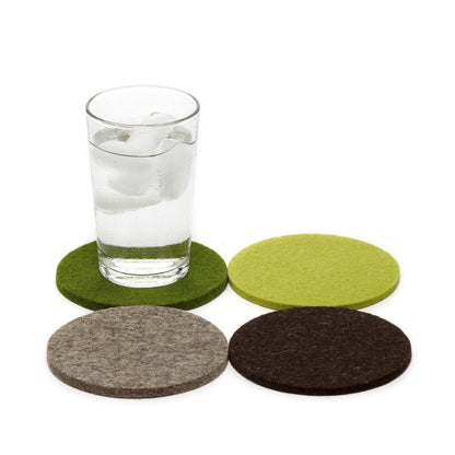 Earthy greens and browns set of Graf Lantz round wool coasters