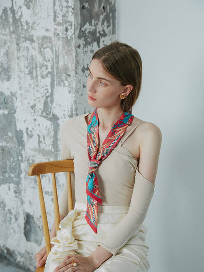 "Madagascar" Silk Skinny Scarf - Red: Red