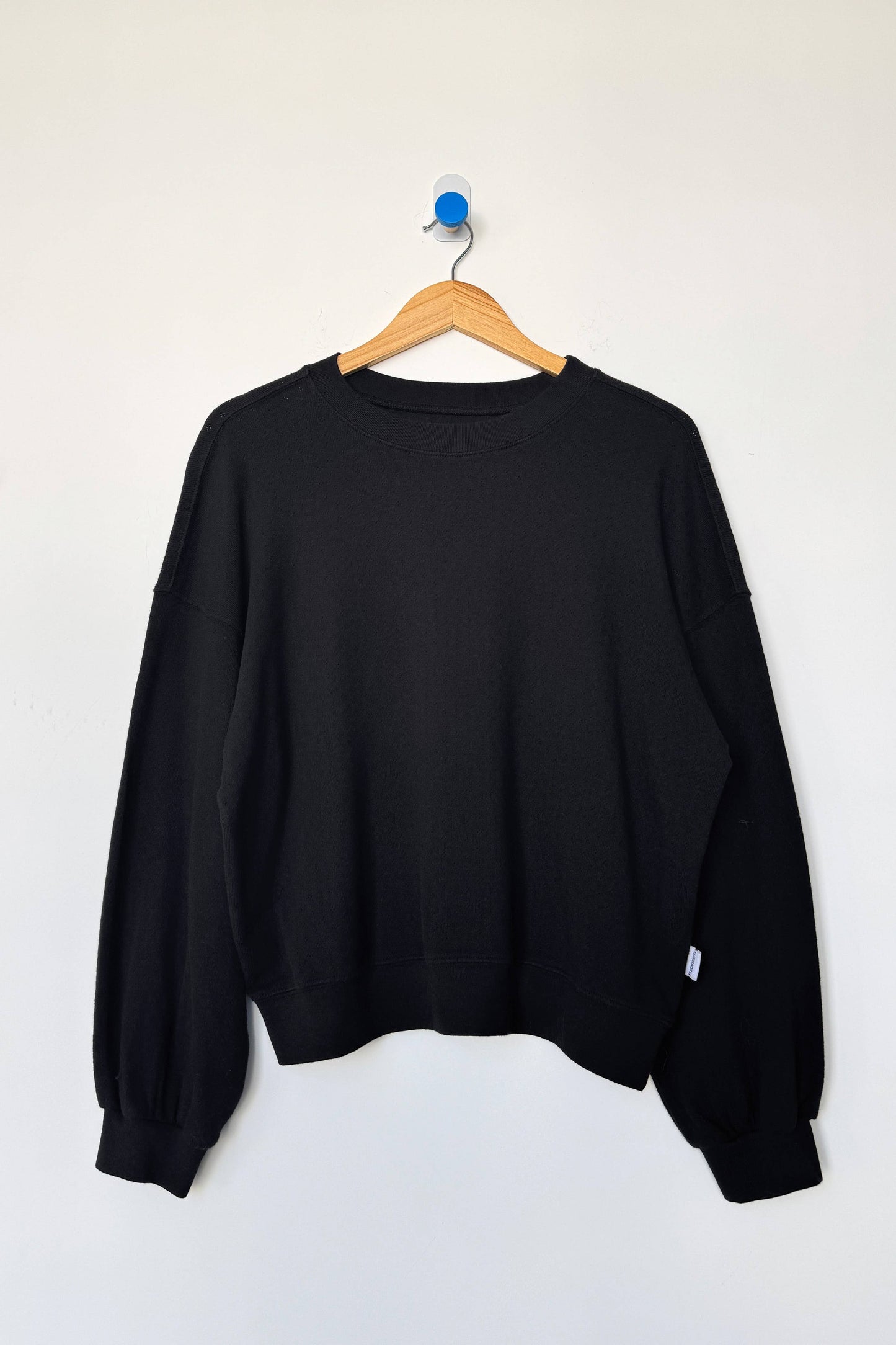 Black Pointelle Cotton Sweatshirt