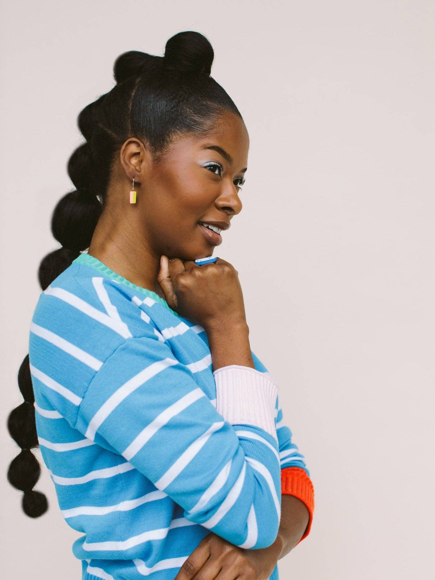 Mini Runway Earrings: Gold / Blue Watercolor