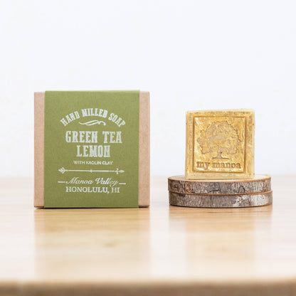 Hand-milled Green Tea + Lemon 24K GOLD Clay Soap Stone