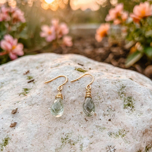Mini Green Amethyst Drop Earrings: SS