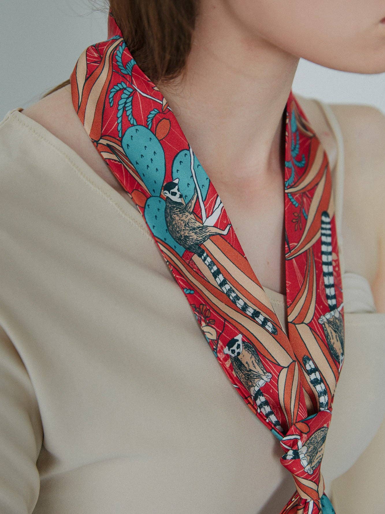 "Madagascar" Silk Skinny Scarf - Red: Red