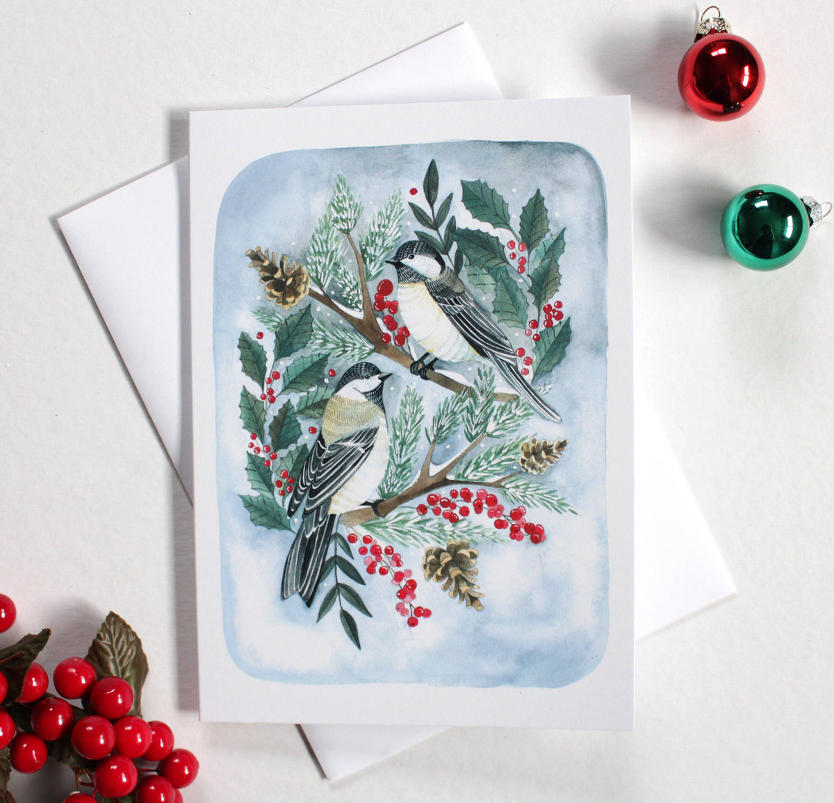michele maule - Holiday Card- Two Christmas Chickadees