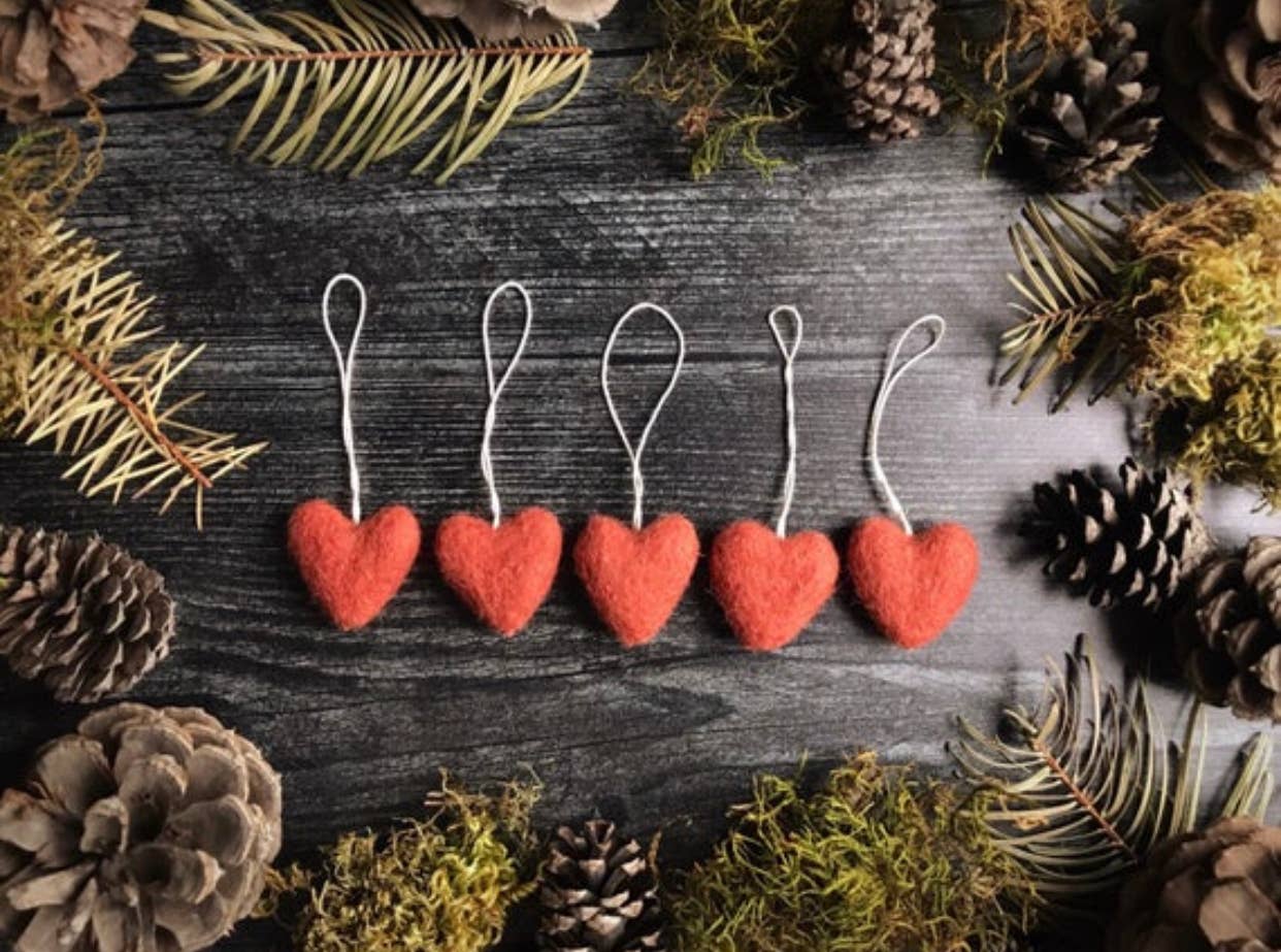 Felted Wool Mini Heart Ornament: Paintbrush Red