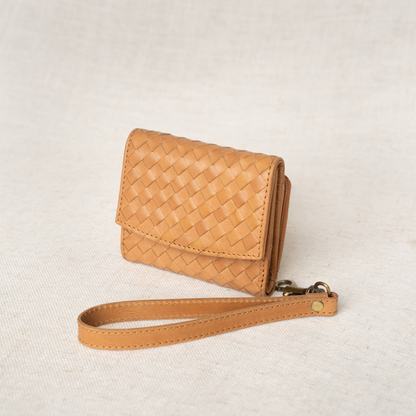 Woven Leather Wallet: Camel