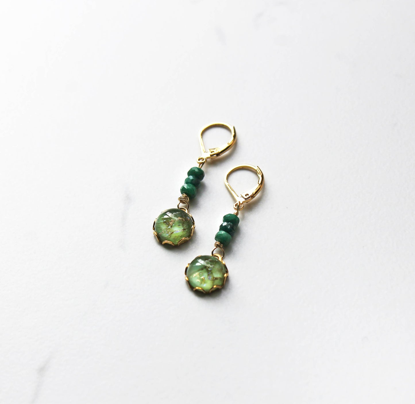 Emerald & Vintage Glass Earrings | GF