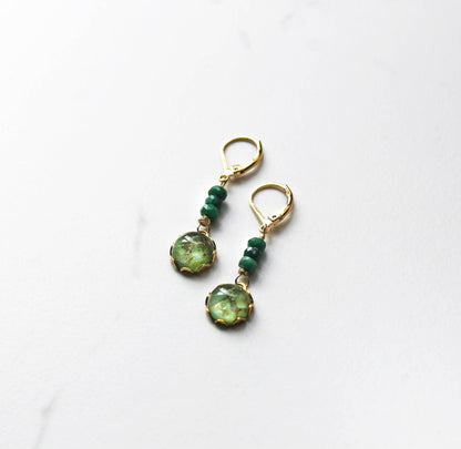 Emerald & Vintage Glass Earrings | GF