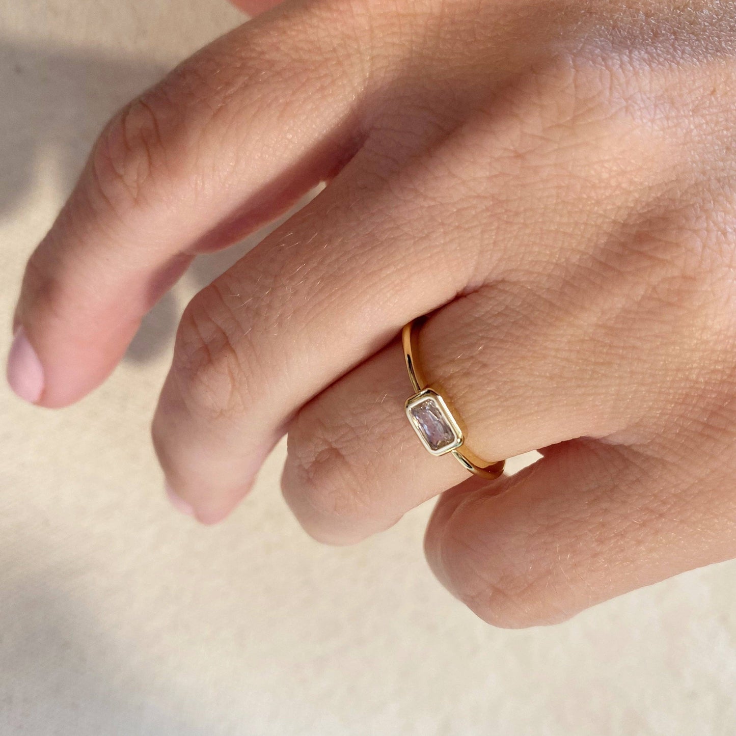 18k Gold Filled Rectangle Solitaire Ring: 9