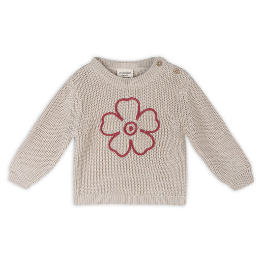 Hippie Flower Embroidered Chunky Knit Baby Sweater