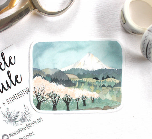 Mt Hood with Cherry Blossoms Sticker