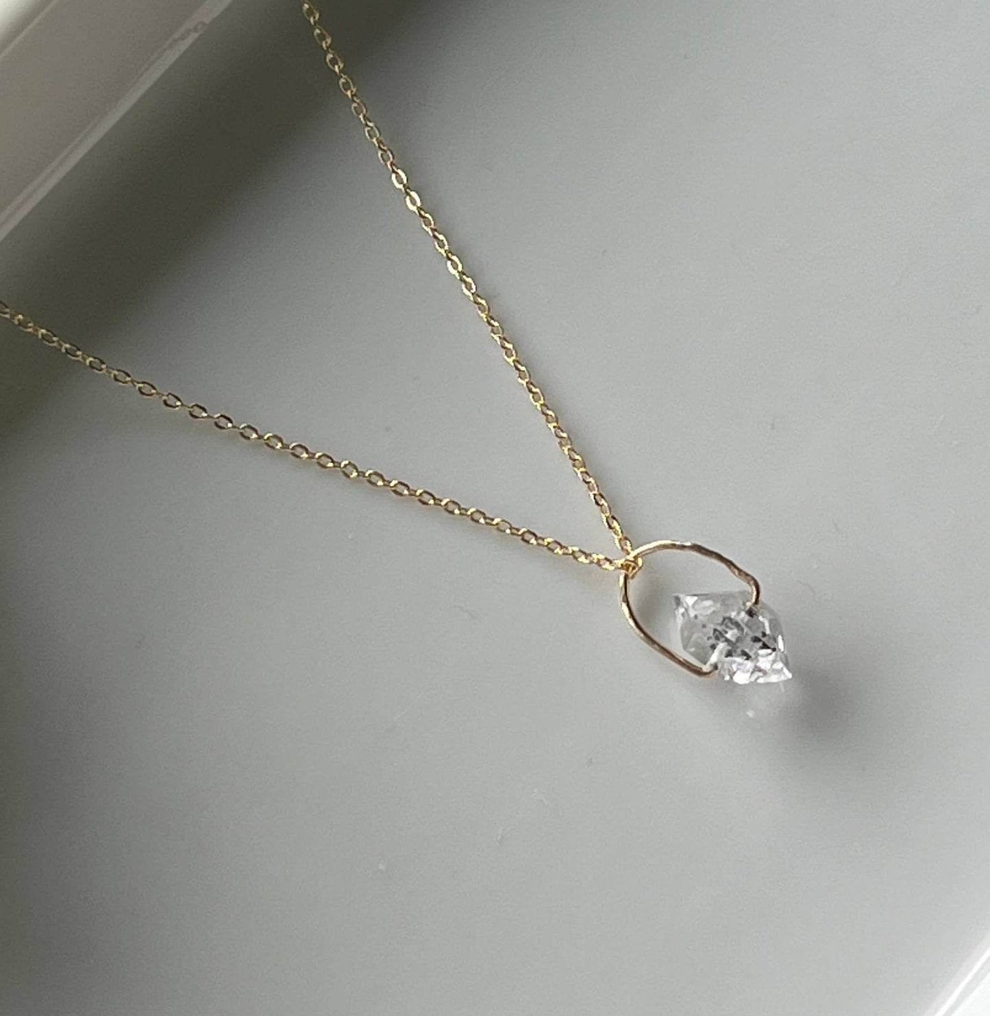 Long Raw Herkimer Diamond Pendant Necklace
