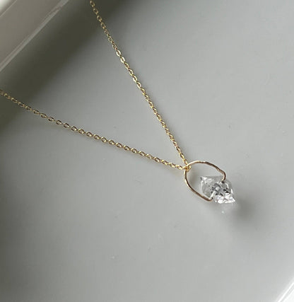 Long Raw Herkimer Diamond Pendant Necklace