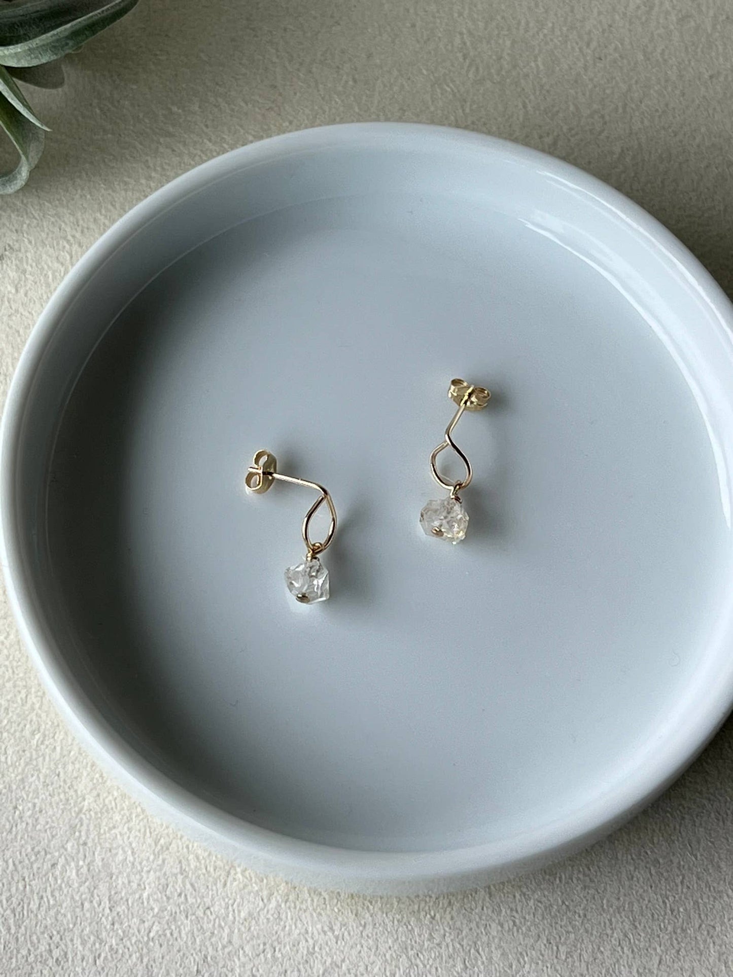 Raw Herkimer Diamond Stud: 14k Gold