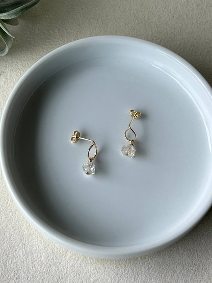 Raw Herkimer Diamond Stud: 14k Gold