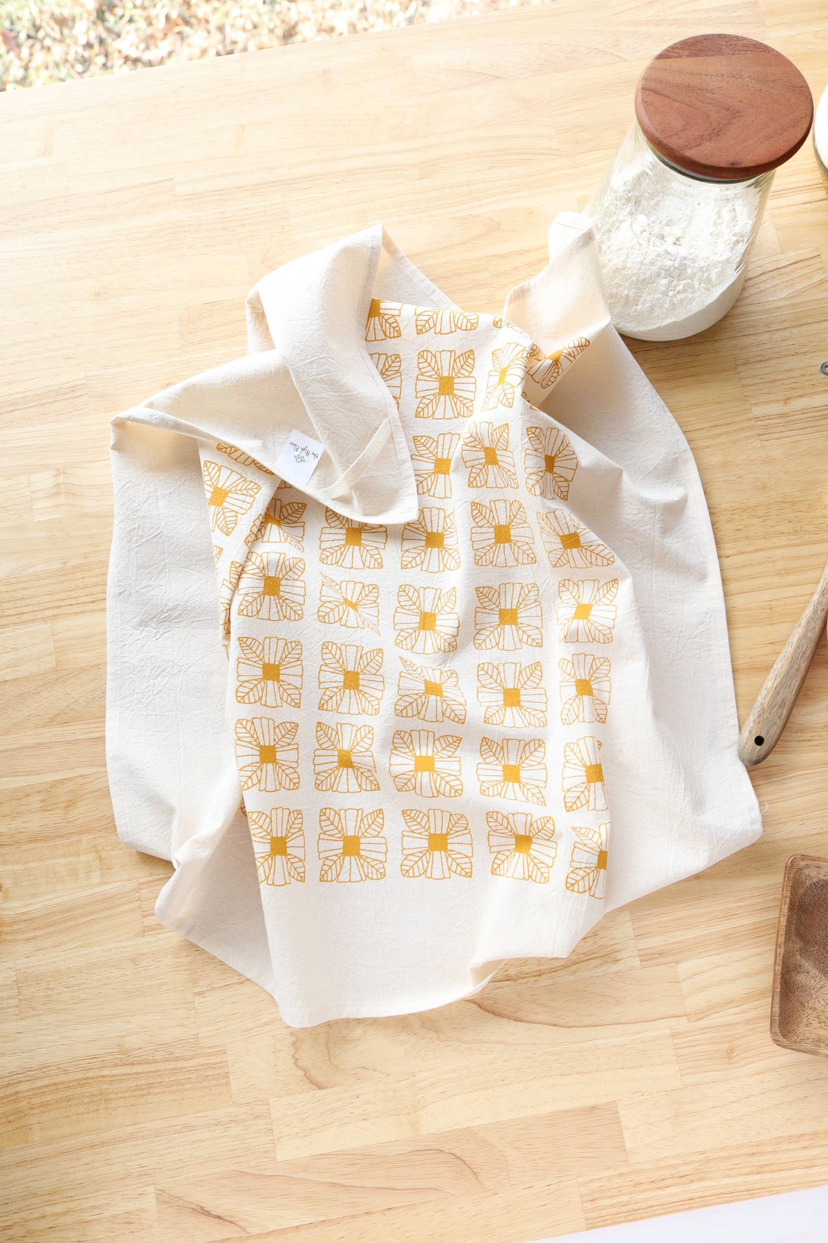 Saffron Floral Tile Tea Towel