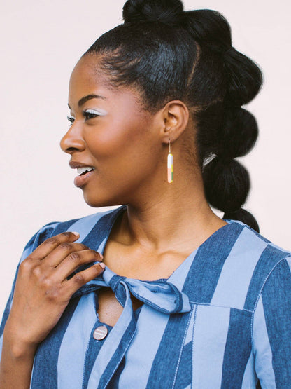 Skinny Dip Earrings: Gold / Blue Watercolor