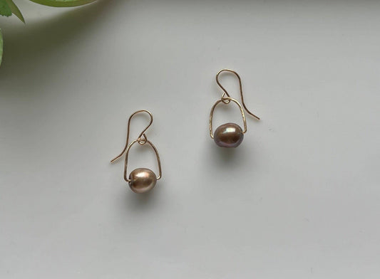 Chocolate Pearl Drop Earrings: 14k Gold