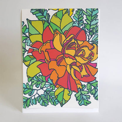 Botanical Orange Rose Blank Note Card / Art Greeting Card