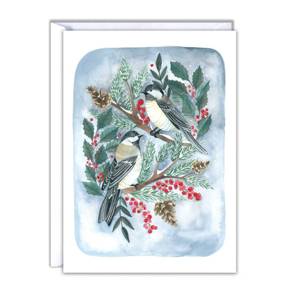 michele maule - Holiday Card- Two Christmas Chickadees