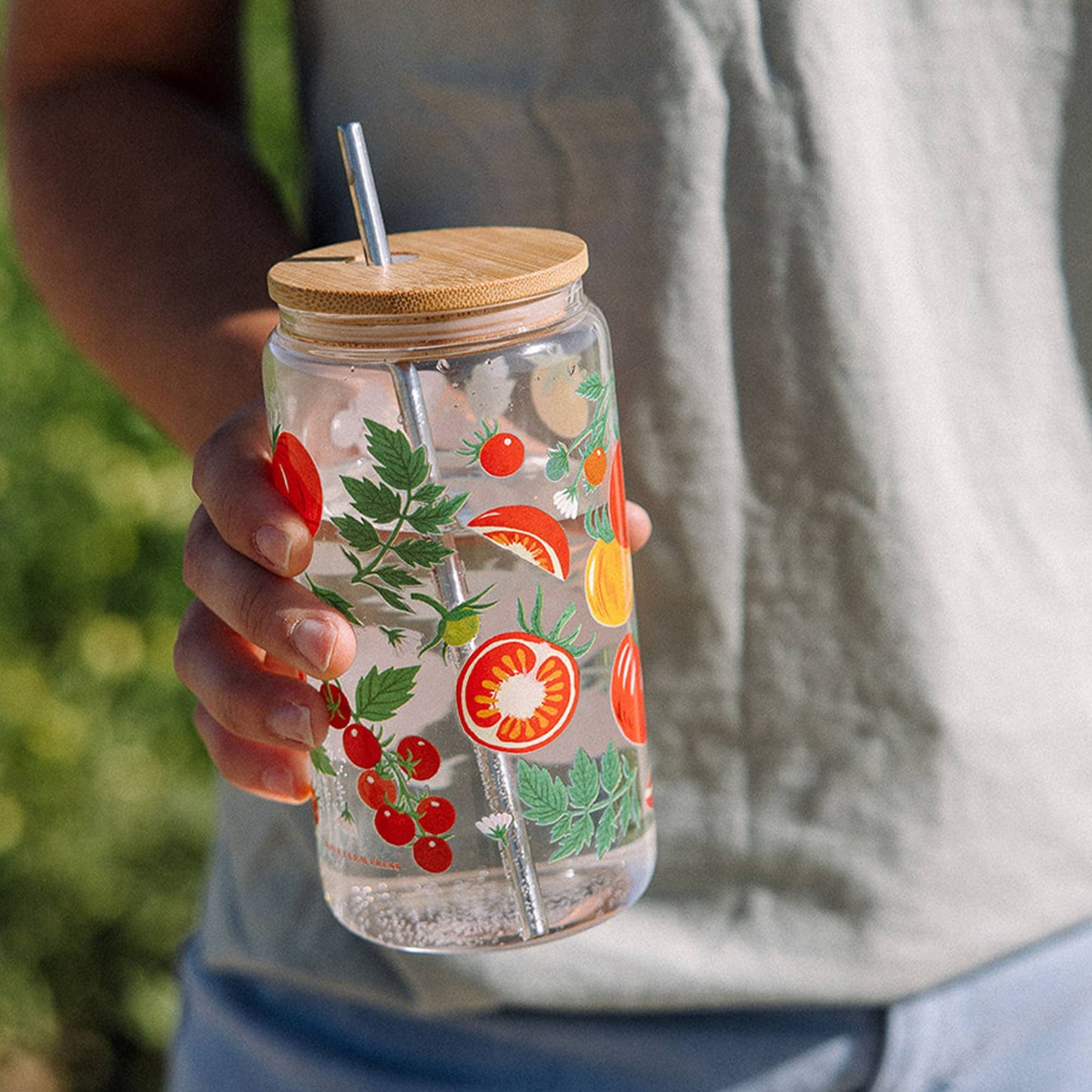Tomato Vine Glass Can with Lid