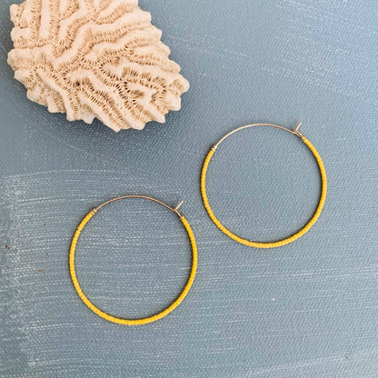 Beaded Hoop in Yellow