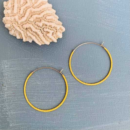 Beaded Hoop in Yellow
