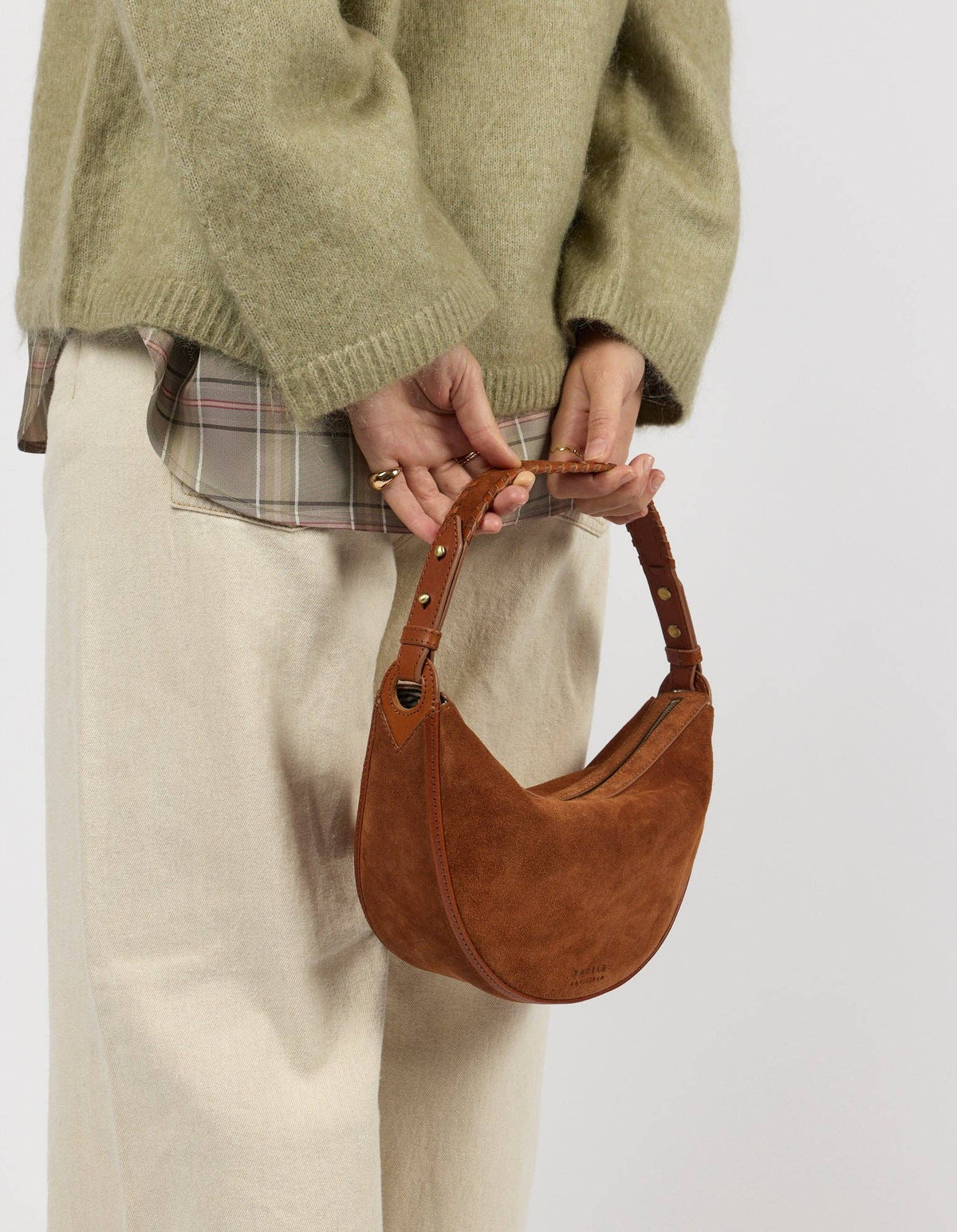 O My Bag - Leo Midi Shoulder Strap - Cognac Suède with Classic Leather: Cognac / Suede / Small
