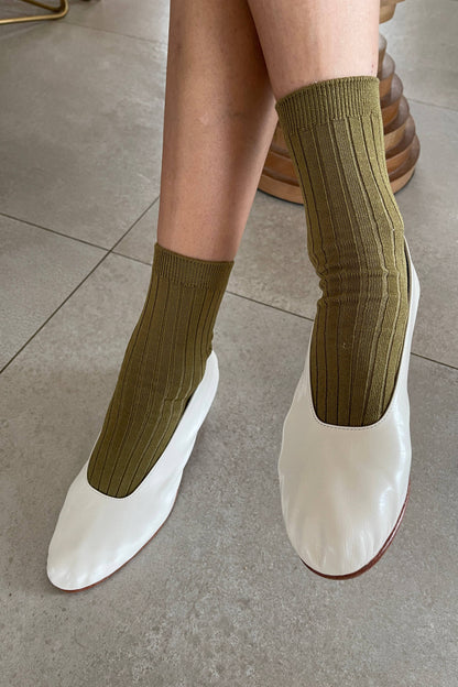 Her Socks - Mercerized Combed Cotton Rib: Avocado