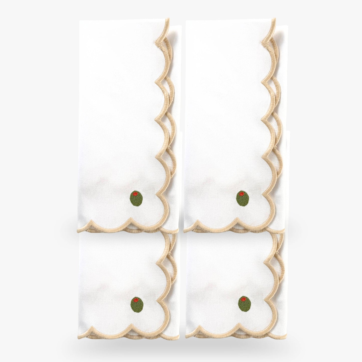 Scalloped Olive Embroidered Dinner Napkin Set