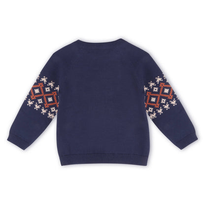 Fair Isle Raglan Sleeve Baby Pullover Sweater Navy Blue