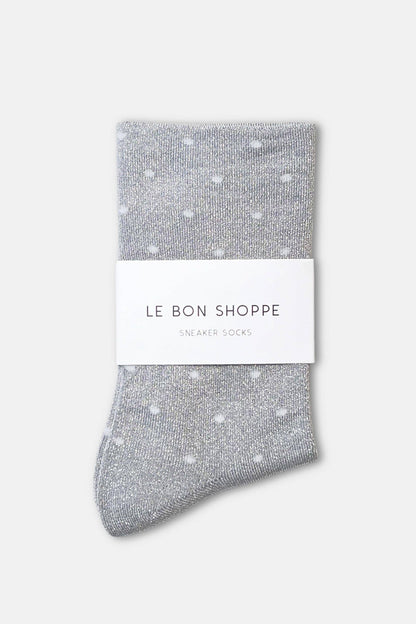 Le Bon Shoppe - Lurex Patterned Sneaker Socks (Wholesale): Polka Dot - Silver/White