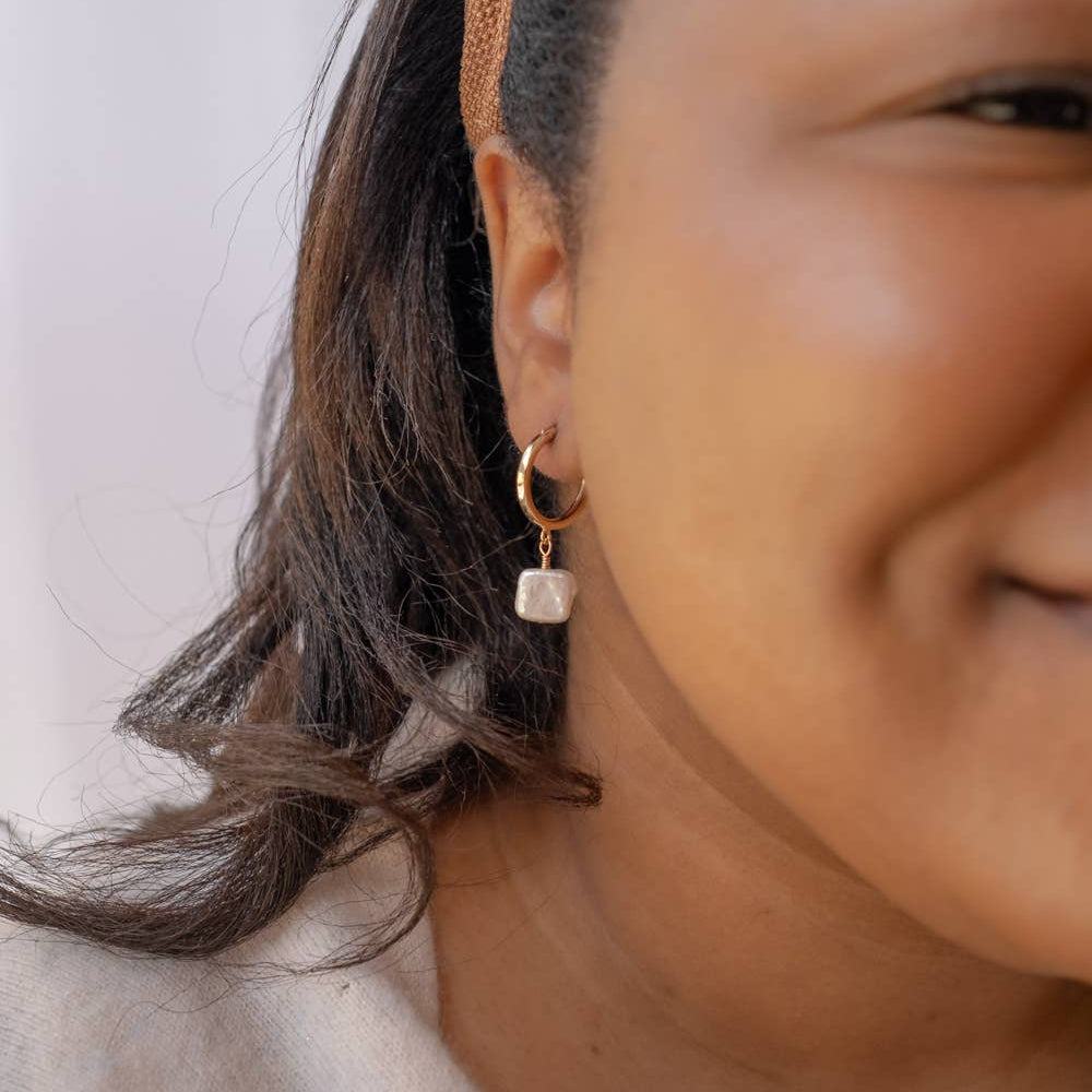 Square Pearl/Gold Filled Hoop