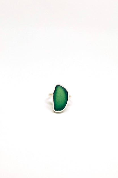 Green Sea Glass Ring (Handmade): 925 Silver