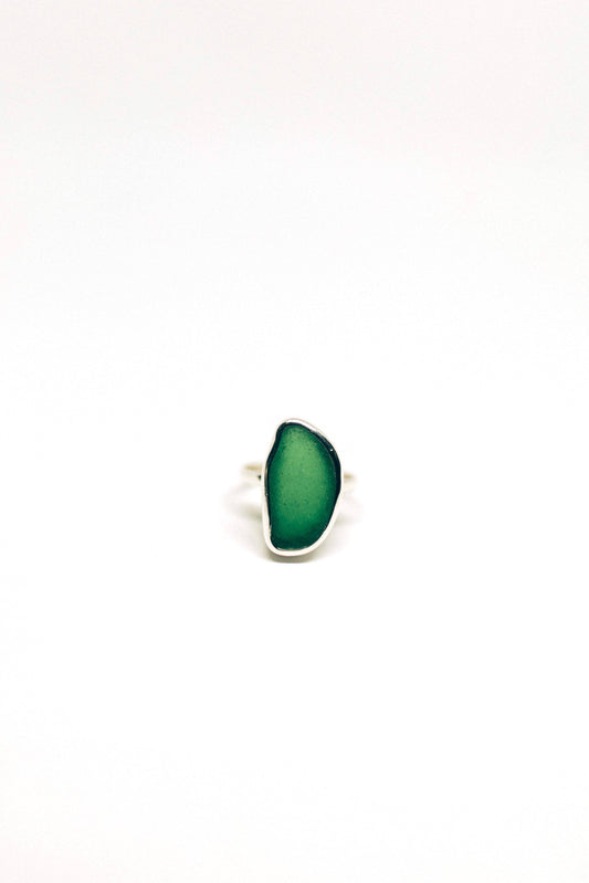 Green Sea Glass Ring (Handmade): 925 Silver