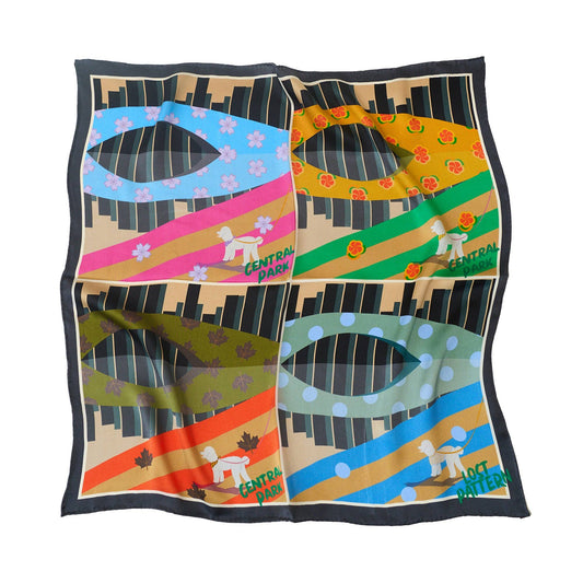 "Seasons in the Park" Silk Scarf - Black: Black