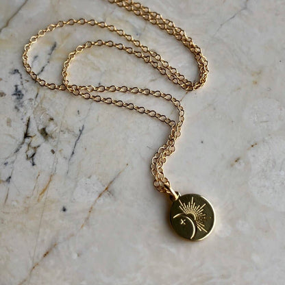 Radiating Moon Pendant Necklace - Goldfilled