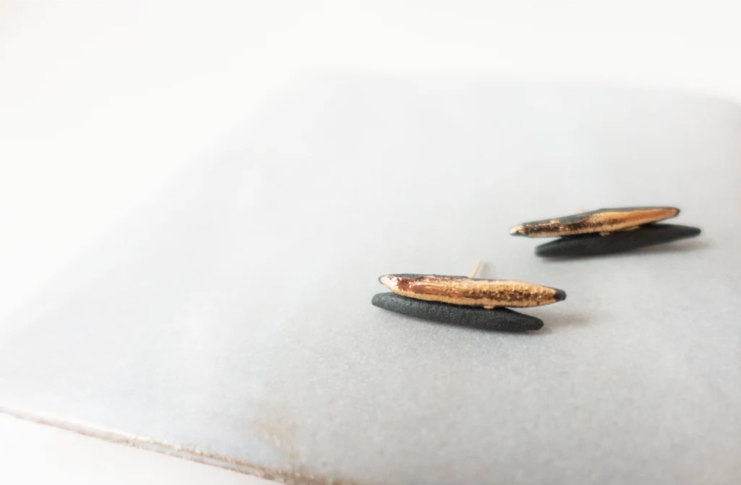 Twin Quills Porcelain studs: Black