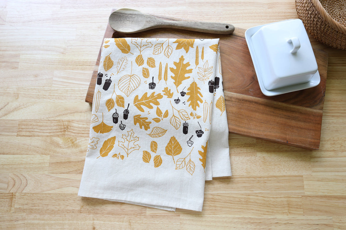 Autumn Leaves & Acorns Tea Towel