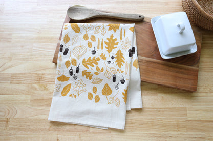 Autumn Leaves & Acorns Tea Towel