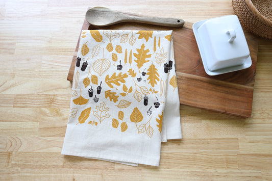 Autumn Leaves & Acorns Tea Towel