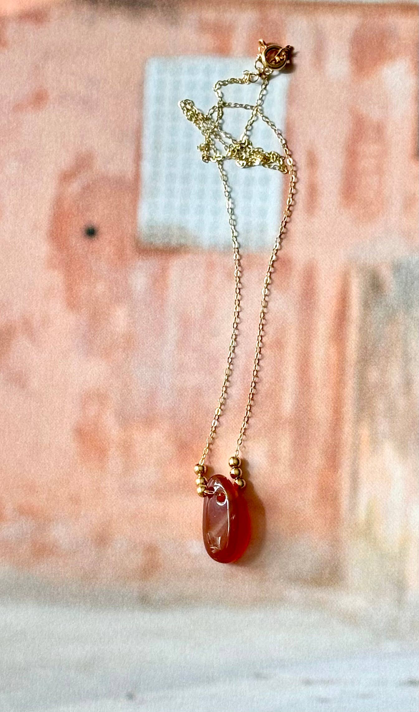 Carnelian Drop Necklace 14k GF Chain 18"