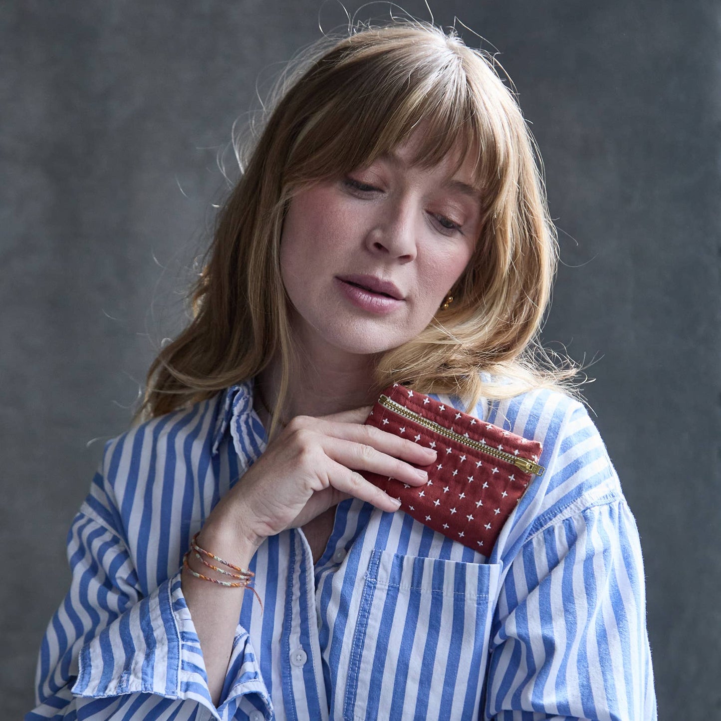Navy Cross-Stitch Coin Purse