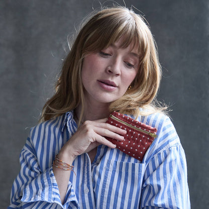 Navy Cross-Stitch Coin Purse