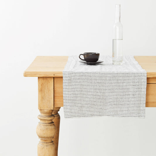 Thin Black Stripes Linen Table Runner: 16"x59" | 40x150 cm