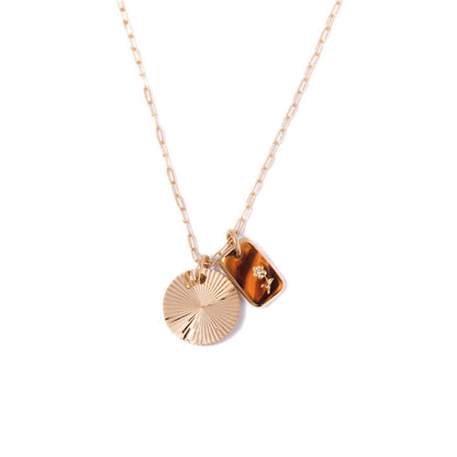 Tortoise Glass & Sunburst Charm Necklace: 20"